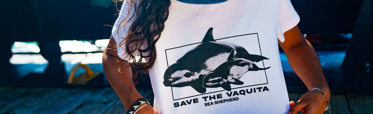 Sea Shepherd supporter wearing the Save the Vaquita T-shirt